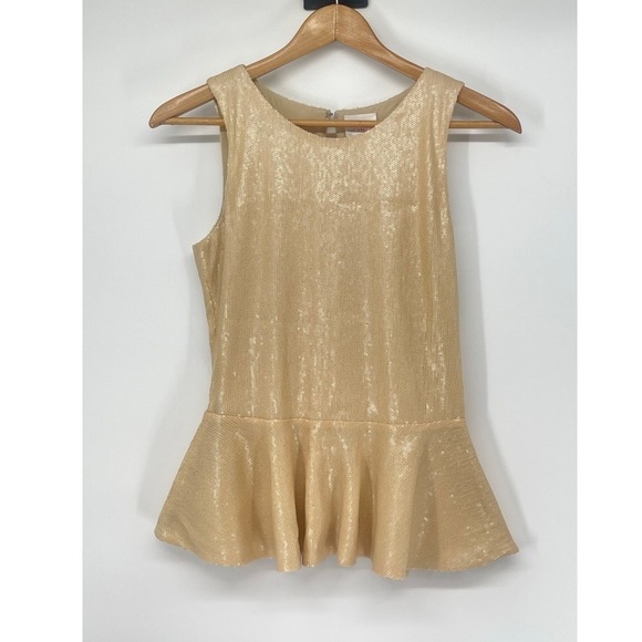 Parker Nude Cut Out Back Ruffle Waist Sequin Top‎ Size S Neutral Twee Classic - Picture 1 of 5